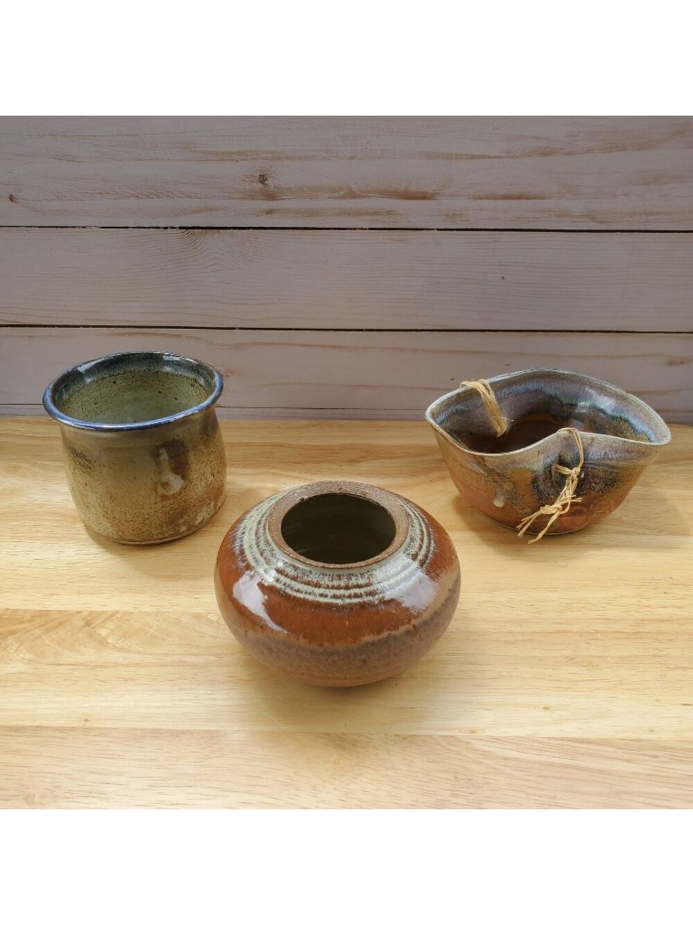 Handcrafted VTG Studio Thrown Pottery Bowls Set Of 3 Rustic Glazed Clay Forms